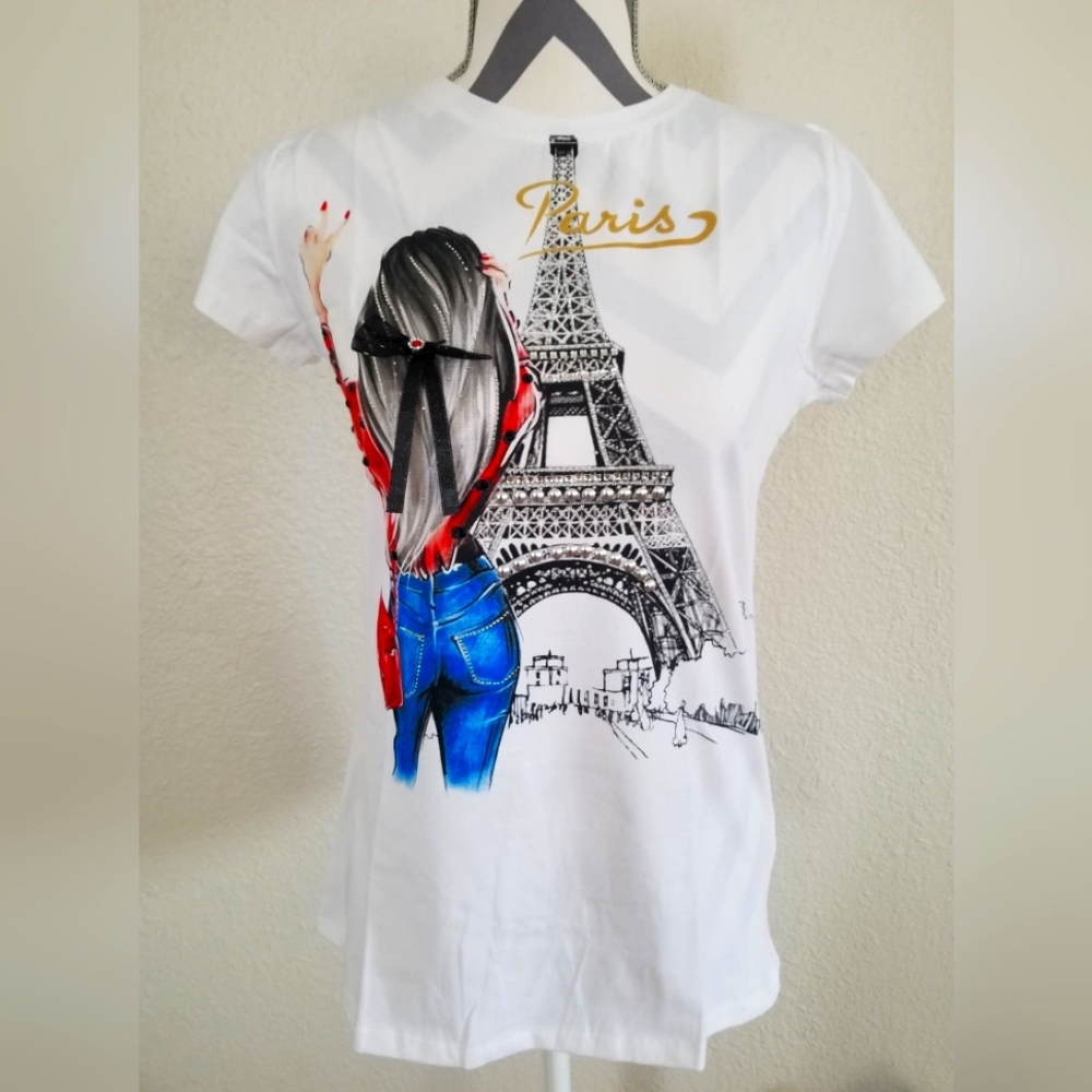 Vinizbena fashion t shirts with rhinestones